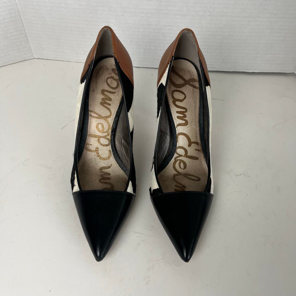 Sam Edelman Size 7 Cow Print Leather Heels Pointed Toe Pumps - Picture 3 of 10